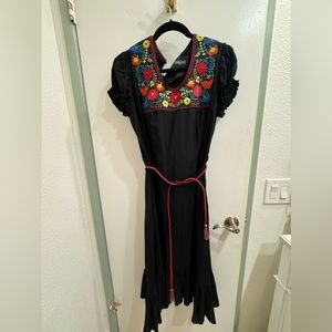 COLLECTIF Embroidered Folk Style Dress L (UK 14) with belt